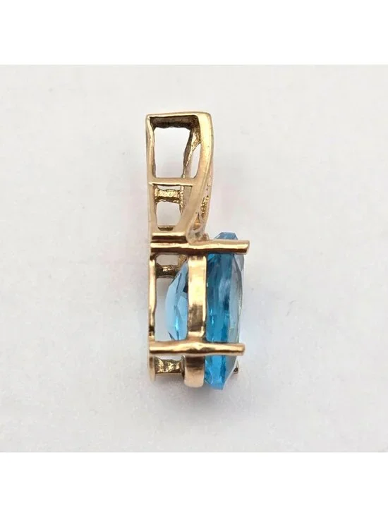 10K Yellow Gold Diamond & Blue Topaz 'I Love You' Slide Pendant - Picture 2 of 11